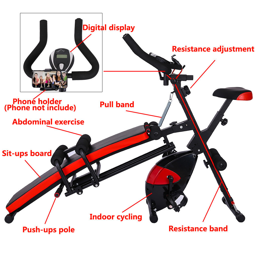 Combination Fitness Machine Indoor Cycling Bike Abdominal Trainers Push Ups Workout Beauty Waist Sit-up Exerciser Home Trainer