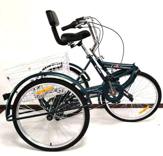 Adult Foldable Tricycle Cruiser Bike 26-in Wheels 7 Speed With Cargo Basket