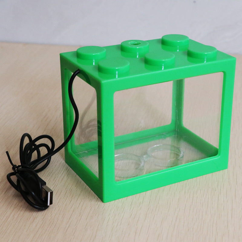 Mini block transparent fish tank small desktop living room home Turtle gold fish cylinder with USB lamp