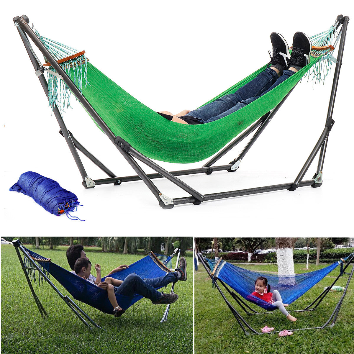 Portable Canvas Hammock Stand Portable Multifunctional Practical Outdoor Garden Swing Hammock Single Hanging Chair Bed Leisure Camping Travel