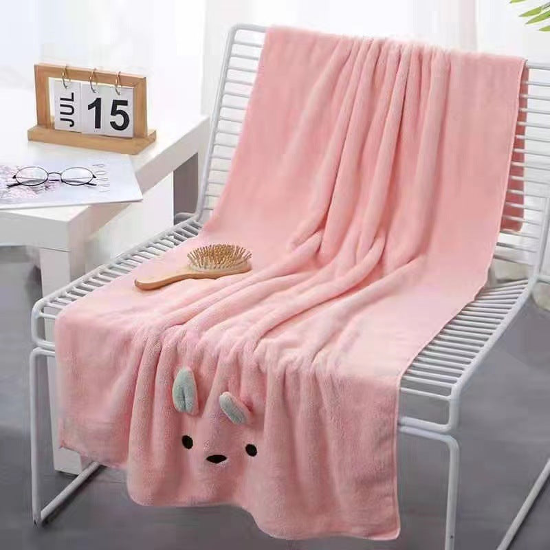 Manufacturers wholesale coral velvet bath towel rabbit ears towel bath towel cartoon cute bath towel soft and comfortable