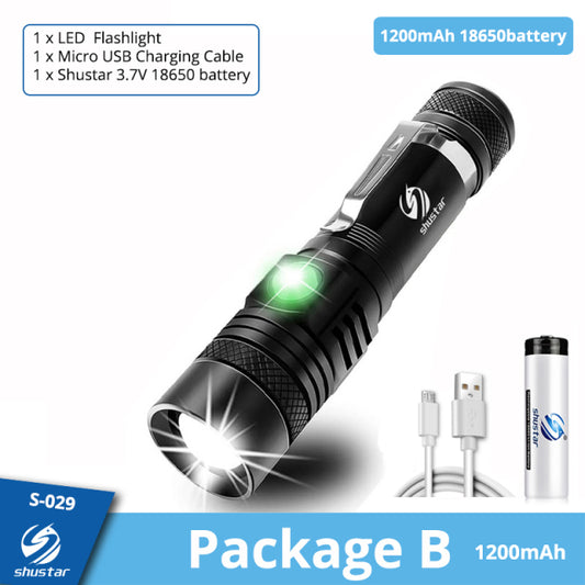 Waterproof Ultra Bright LED Flashlight With Torch Zoomable 4 lighting modes Multi-function USB charging
