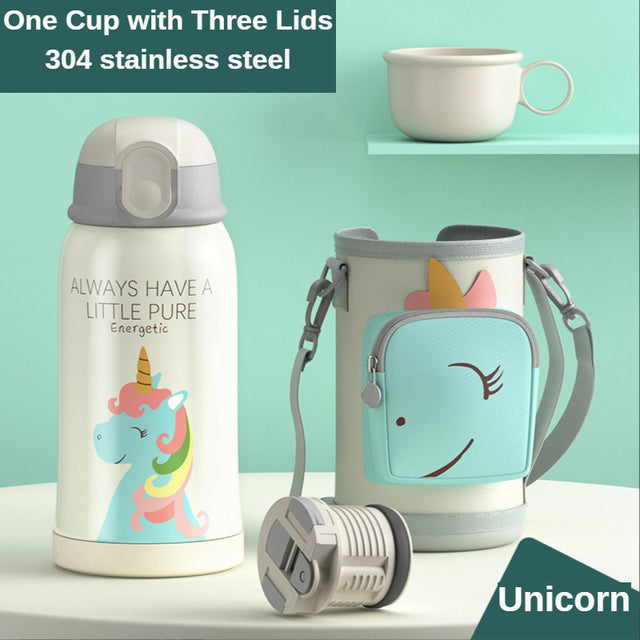 Smart Children Thermos Mug Stainless Steel Cartoon Cup, Cover Straw Temperature Display & Sterile Liner Healthy