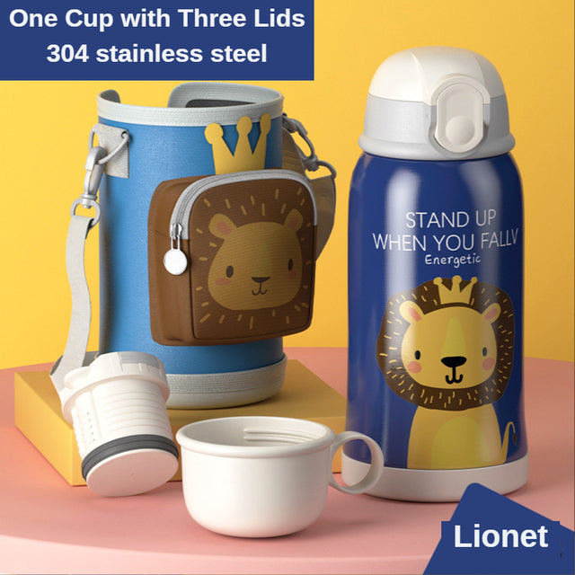 Smart Children Thermos Mug Stainless Steel Cartoon Cup, Cover Straw Temperature Display & Sterile Liner Healthy