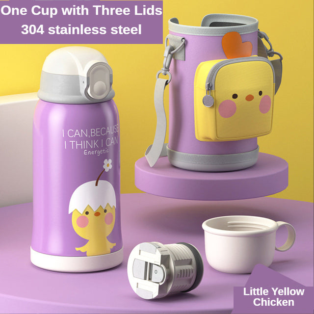 Smart Children Thermos Mug Stainless Steel Cartoon Cup, Cover Straw Temperature Display & Sterile Liner Healthy