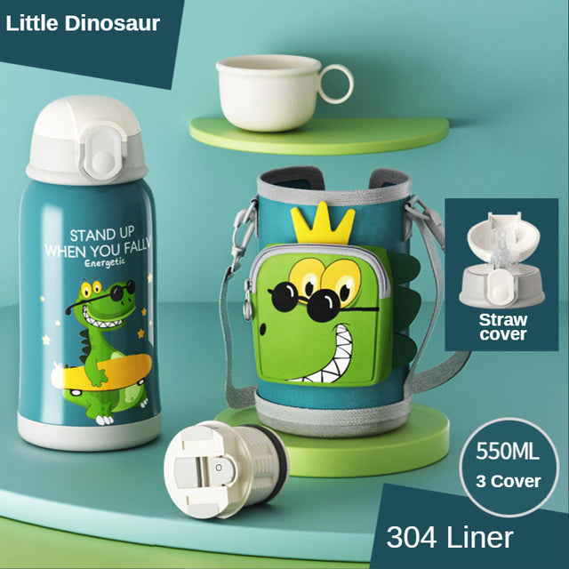 Smart Children Thermos Mug Stainless Steel Cartoon Cup, Cover Straw Temperature Display & Sterile Liner Healthy