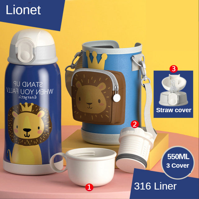 Smart Children Thermos Mug Stainless Steel Cartoon Cup, Cover Straw Temperature Display & Sterile Liner Healthy