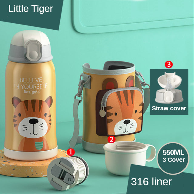 Smart Children Thermos Mug Stainless Steel Cartoon Cup, Cover Straw Temperature Display & Sterile Liner Healthy