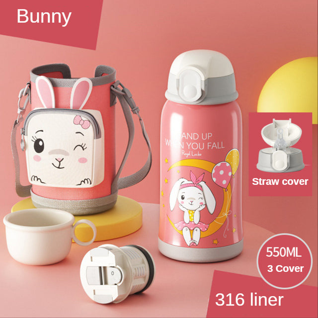 Smart Children Thermos Mug Stainless Steel Cartoon Cup, Cover Straw Temperature Display & Sterile Liner Healthy